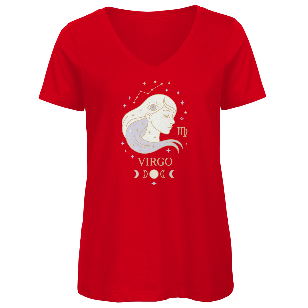 Bio Damen V-Neck T-Shirt – Sternzeichen Jungfrau | Celestia Spirit | Spirituelle Mode