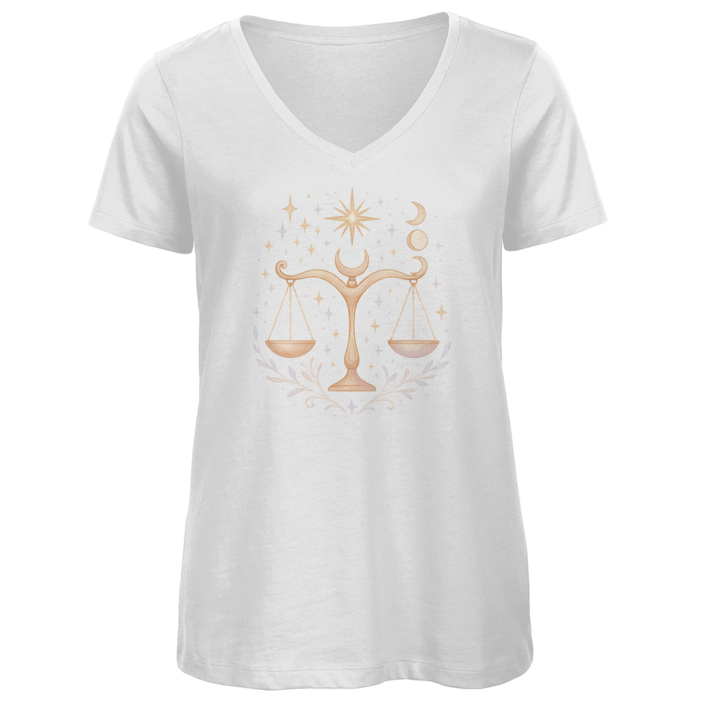 Bio Damen V-Neck T-Shirt – Sternzeichen Waage | Celestia Spirit | Spirituelle Mode