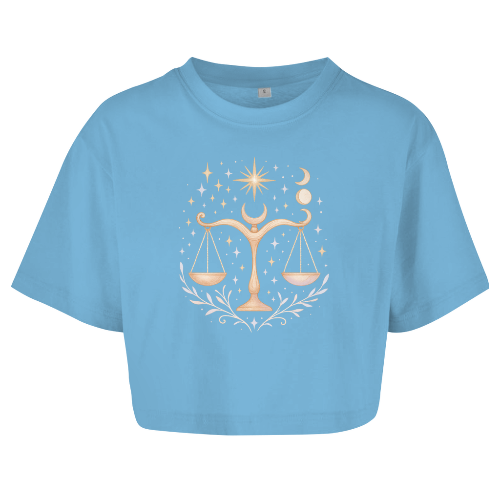 Damen Oversize Crop Top – Sternzeichen Waage | Celestia Spirit | Spirituelle Mode