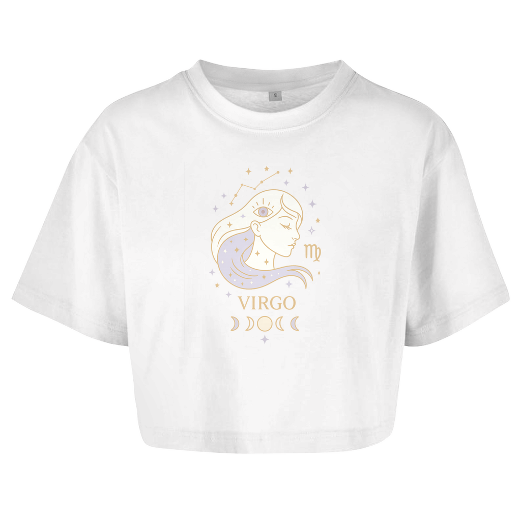 Damen Oversize Crop Top – Sternzeichen Jungfrau | Celestia Spirit | Spirituelle Mode