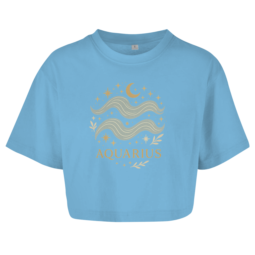 Damen Oversize Crop Top – Sternzeichen Wassermann | Celestia Spirit | Spirituelle Mode