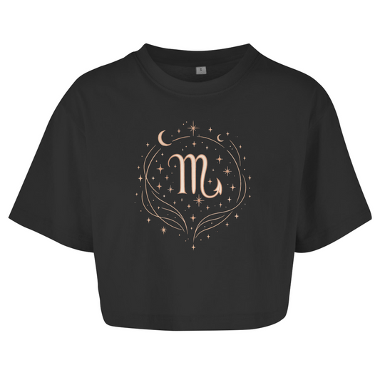 Damen Oversize Crop Top – Sternzeichen Skorpion | Celestia Spirit | Spirituelle Mode