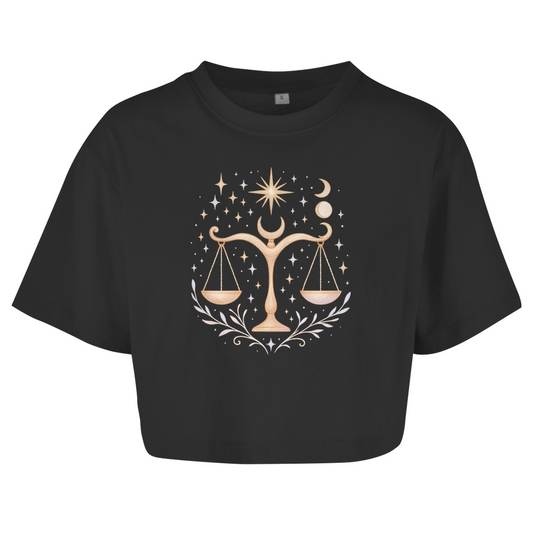Damen Oversize Crop Top – Sternzeichen Waage | Celestia Spirit | Spirituelle Mode