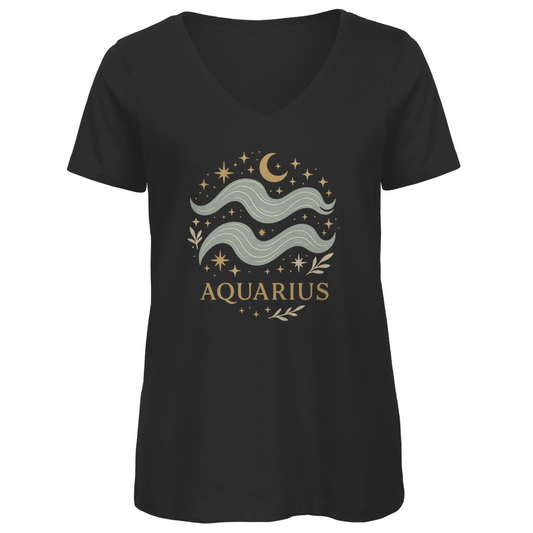 Bio Damen V-Neck T-Shirt – Sternzeichen Wassermann | Celestia Spirit | Spirituelle Mode