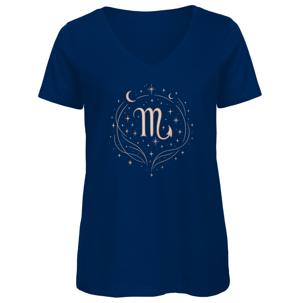 Bio Damen V-Neck T-Shirt – Sternzeichen Skorpion | Celestia Spirit | Spirituelle Mode