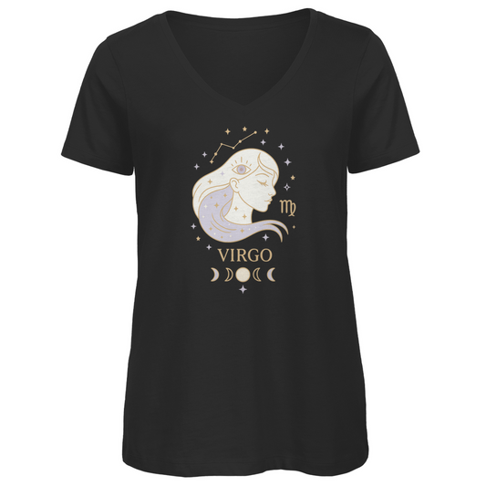 Bio Damen V-Neck T-Shirt – Sternzeichen Jungfrau | Celestia Spirit | Spirituelle Mode