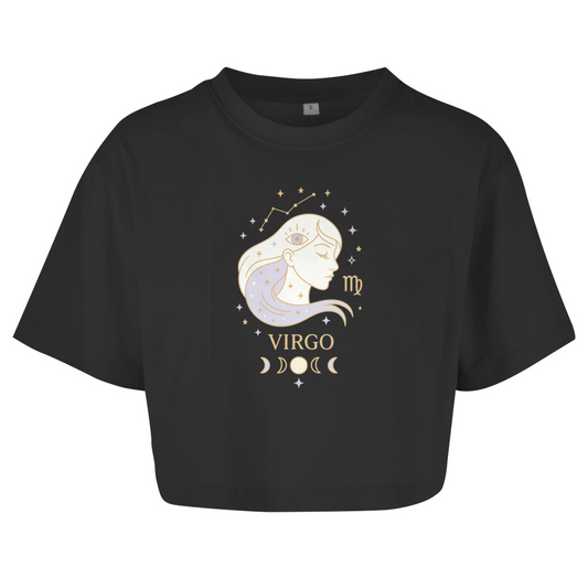 Damen Oversize Crop Top – Sternzeichen Jungfrau | Celestia Spirit | Spirituelle Mode