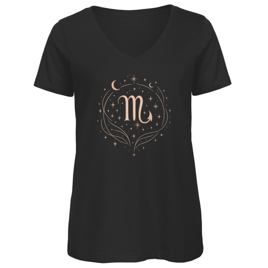 Bio Damen V-Neck T-Shirt – Sternzeichen Skorpion | Celestia Spirit | Spirituelle Mode
