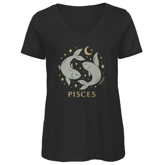 Bio Damen V-Neck T-Shirt – Sternzeichen Fische | Celestia Spirit | Spirituelle Mode