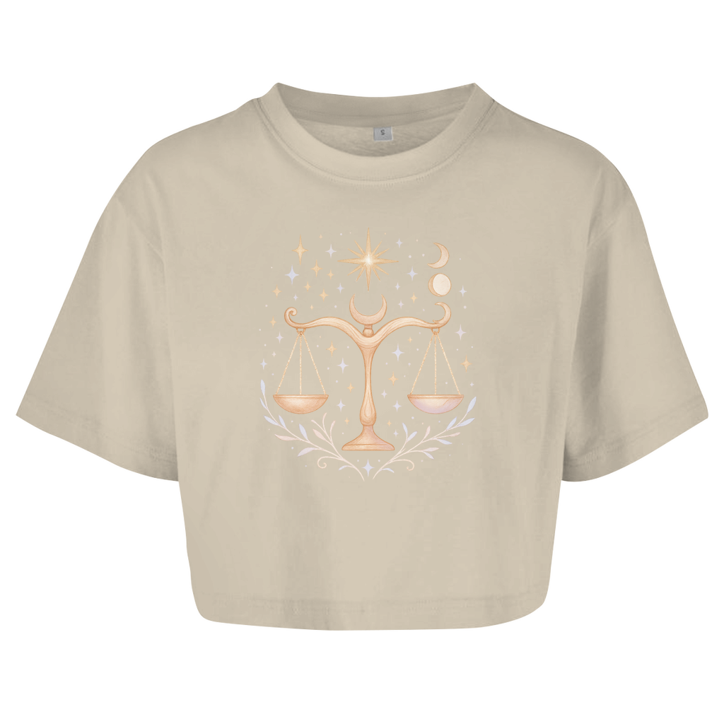 Damen Oversize Crop Top – Sternzeichen Waage | Celestia Spirit | Spirituelle Mode