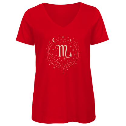Bio Damen V-Neck T-Shirt – Sternzeichen Skorpion | Celestia Spirit | Spirituelle Mode