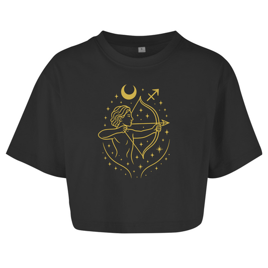 Damen Oversize Crop Top – Sternzeichen Schütze | Celestia Spirit | Spirituelle Mode