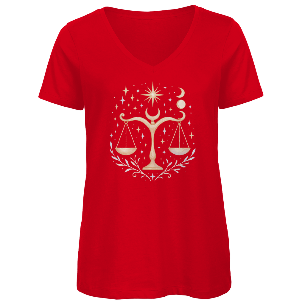 Bio Damen V-Neck T-Shirt – Sternzeichen Waage | Celestia Spirit | Spirituelle Mode