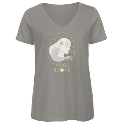 Bio Damen V-Neck T-Shirt – Sternzeichen Jungfrau | Celestia Spirit | Spirituelle Mode
