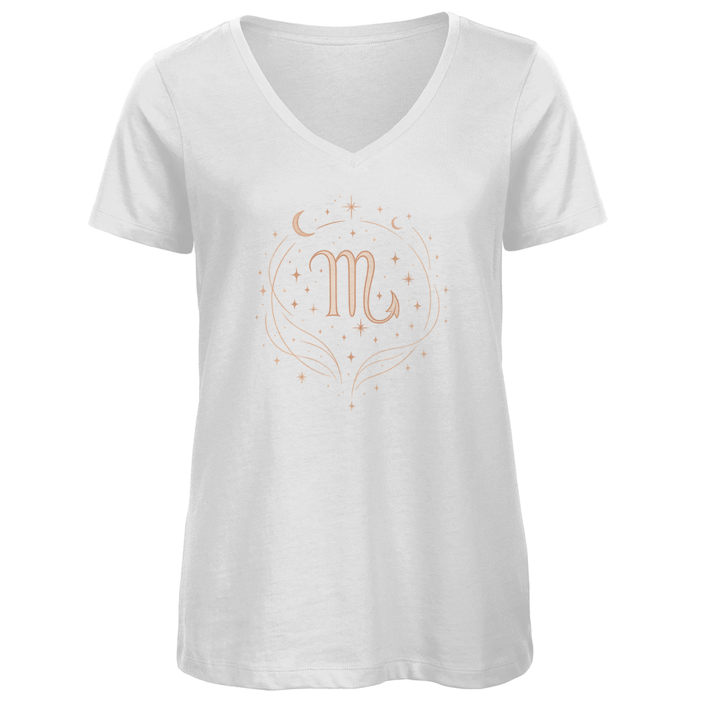 Bio Damen V-Neck T-Shirt – Sternzeichen Skorpion | Celestia Spirit | Spirituelle Mode