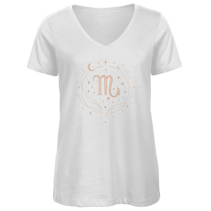 Bio Damen V-Neck T-Shirt – Sternzeichen Skorpion | Celestia Spirit | Spirituelle Mode