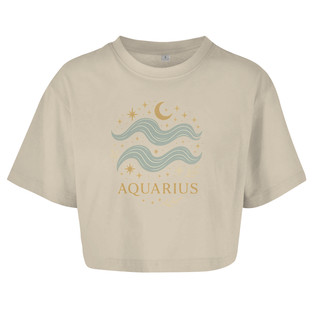 Damen Oversize Crop Top – Sternzeichen Wassermann | Celestia Spirit | Spirituelle Mode