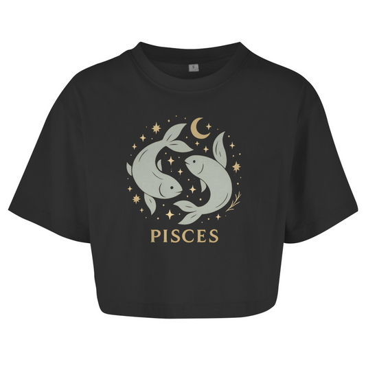 Damen Oversize Crop Top – Sternzeichen Fische | Celestia Spirit | Spirituelle Mode